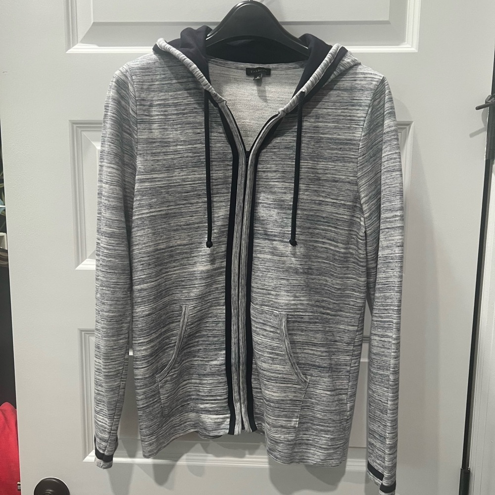 Talbots Gray Marled Zip-Up Hoodie with Black Trim